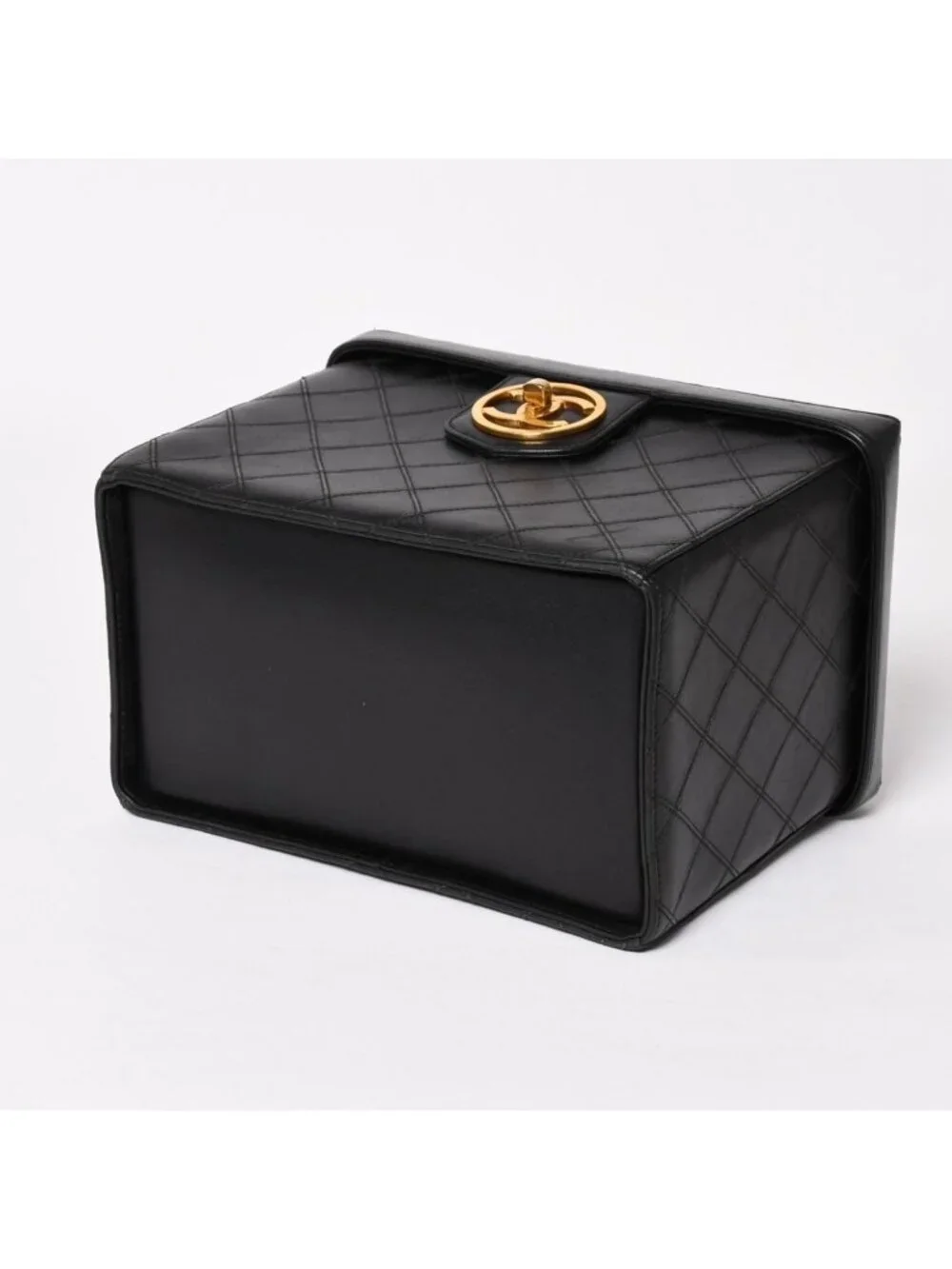 Chanel Bicolor Vanity Bag Handbag CC Logo Lambskin Black Gold
